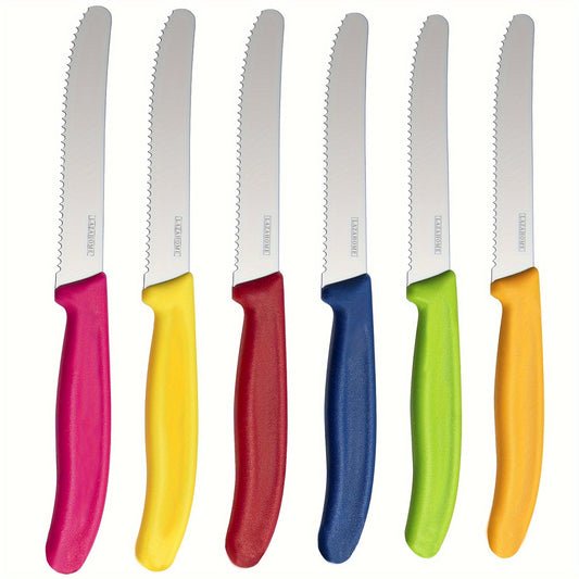 Bread Knife 6 Piece, High Quality Stainless Steel Table Knife, Durable Butter Knife, Plastic Handle Tomato Knife Corrugated Cut, Snack Knife, Sharp Knife&Dishwasher Safe