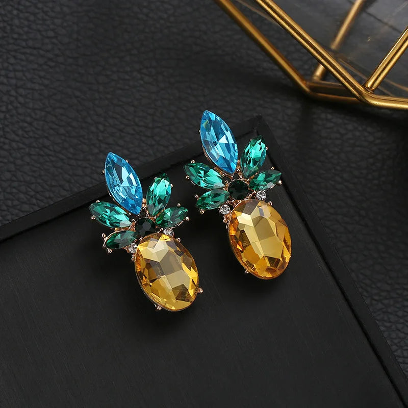 Pineapple Crystal Earrings for Women Hot Sale Boho Rhinestone Statement Drop Dangle  Earring Fashion Jewelry Bijoux