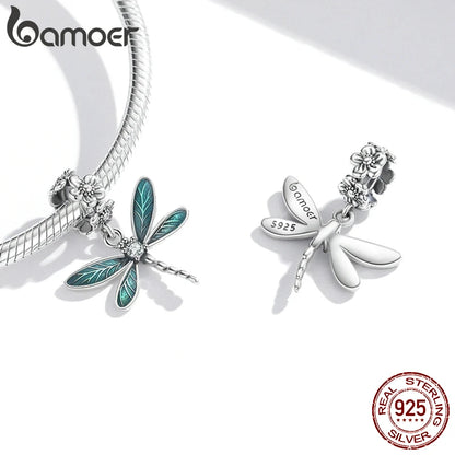 BAMOER Authentic 925 Sterling Silver Bohemian Dream Catcher Pendant Dragonfly Charm fit Bracelet & Necklace DIY Jewelry Making