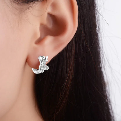 Baby 925 Silver Clear CZ Cute Animal Double Butterfly Hoop Earring For Kids Children Girls Women Loop Huggies Earring Jewelry