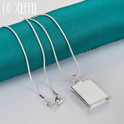 DOTEFFIL 925 Sterling Silver Square Photo Frame Necklace 16-30 Snake Chain For Women Man Fashion Wedding Party Charm Jewelry