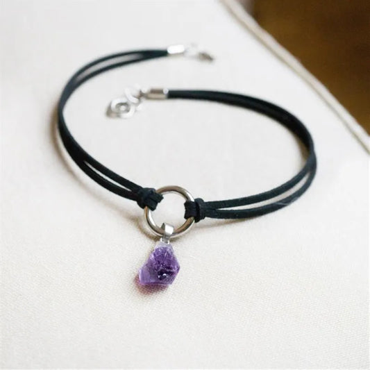 New Purple Crystal Choker Necklace Creative Witchy Jewelry Raw Stone Pendant Black Layering Boho Style Fashion Charm Gifts 2021