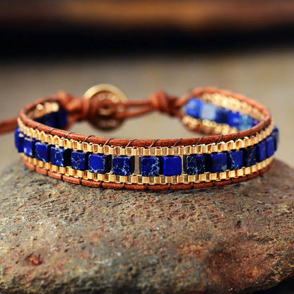 New Gold Plated Chain Turquise Stones Women Woven Wrap Bracelets Bohemian Statement Jewelry Homme Dropship