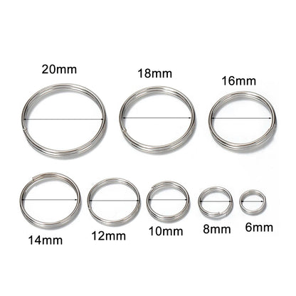 100 Pcs 6-20mm Polished Silver Color Keyring Stainless Steel Hole Key Ring Key Chain Round Line Keychain Connectors Findings