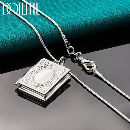 DOTEFFIL 925 Sterling Silver Square Photo Frame Necklace 16-30 Snake Chain For Women Man Fashion Wedding Party Charm Jewelry