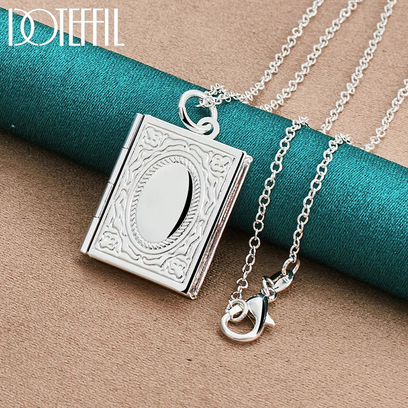 DOTEFFIL 925 Sterling Silver Square Photo Frame Necklace 16-30 Snake Chain For Women Man Fashion Wedding Party Charm Jewelry