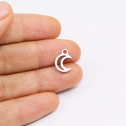 10pcs Wholesale Stainless Steel High QualityMini Moon Charms Pendant DIY Necklace Earrings Bracelets Unfading Colorless 2 Colors