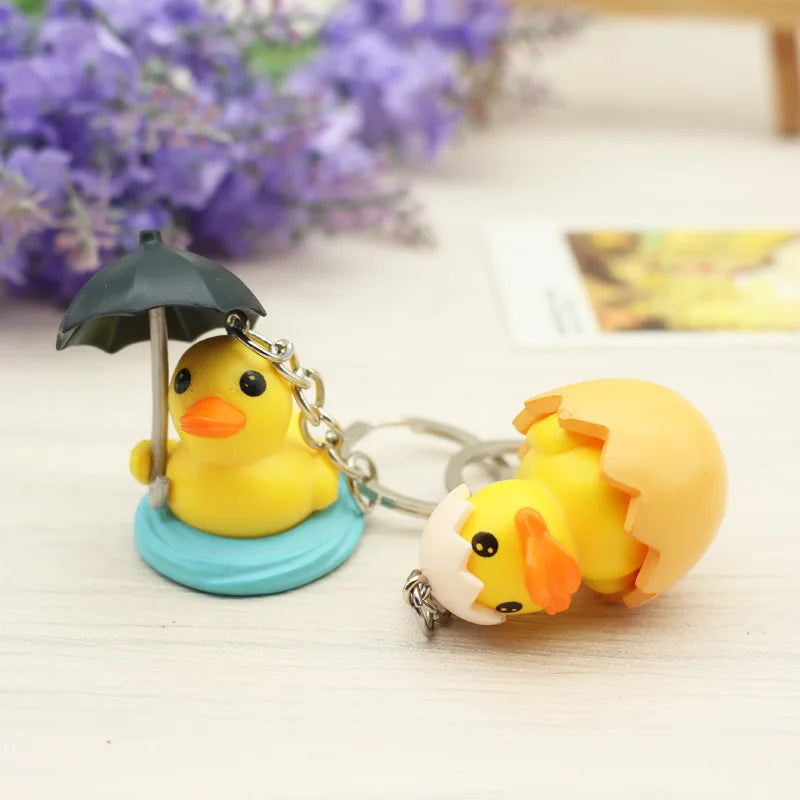 Cute Girls Rubber Duck Keychain For Women Anime Eggshell and Duckling Key Chain On Bag Car Trinket Jewelry Party Birthday Gift