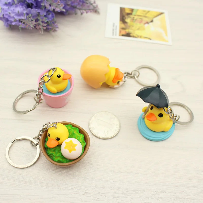 Cute Girls Rubber Duck Keychain For Women Anime Eggshell and Duckling Key Chain On Bag Car Trinket Jewelry Party Birthday Gift