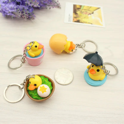 Cute Girls Rubber Duck Keychain For Women Anime Eggshell and Duckling Key Chain On Bag Car Trinket Jewelry Party Birthday Gift