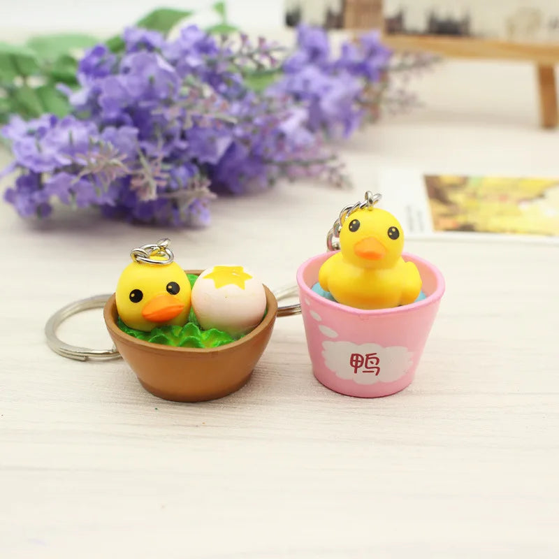 Cute Girls Rubber Duck Keychain For Women Anime Eggshell and Duckling Key Chain On Bag Car Trinket Jewelry Party Birthday Gift