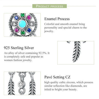 BAMOER Authentic 925 Sterling Silver Bohemian Dream Catcher Pendant Dragonfly Charm fit Bracelet & Necklace DIY Jewelry Making