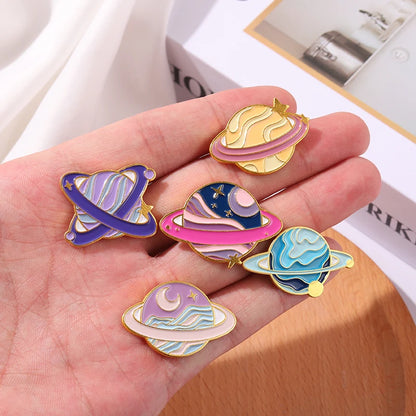 Star Sky Galaxy Collection Enamel Pins Romantic Space Planet Metal Cartoon Badge Bag Hat Lapel Women Jewelry Kid Astronaut Gifts