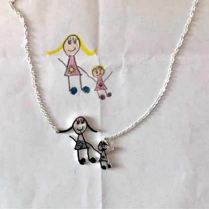 Custom Kids Drawing Necklace Stainless Stee Personalized Children Artwork Pendant for Kids Mom Family Jewelry Gifts