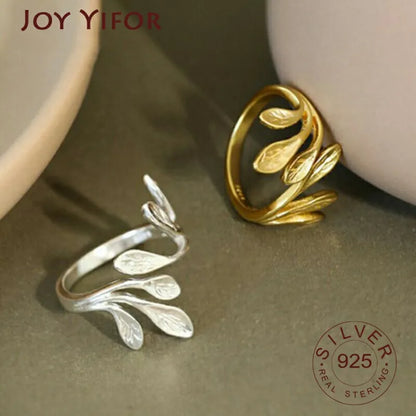 BFCLUB  Silver Color Korean Fashion INS Olive Leaf Ring Female Minimalist Trend Unique Design Open Ring Handmade Jewelry