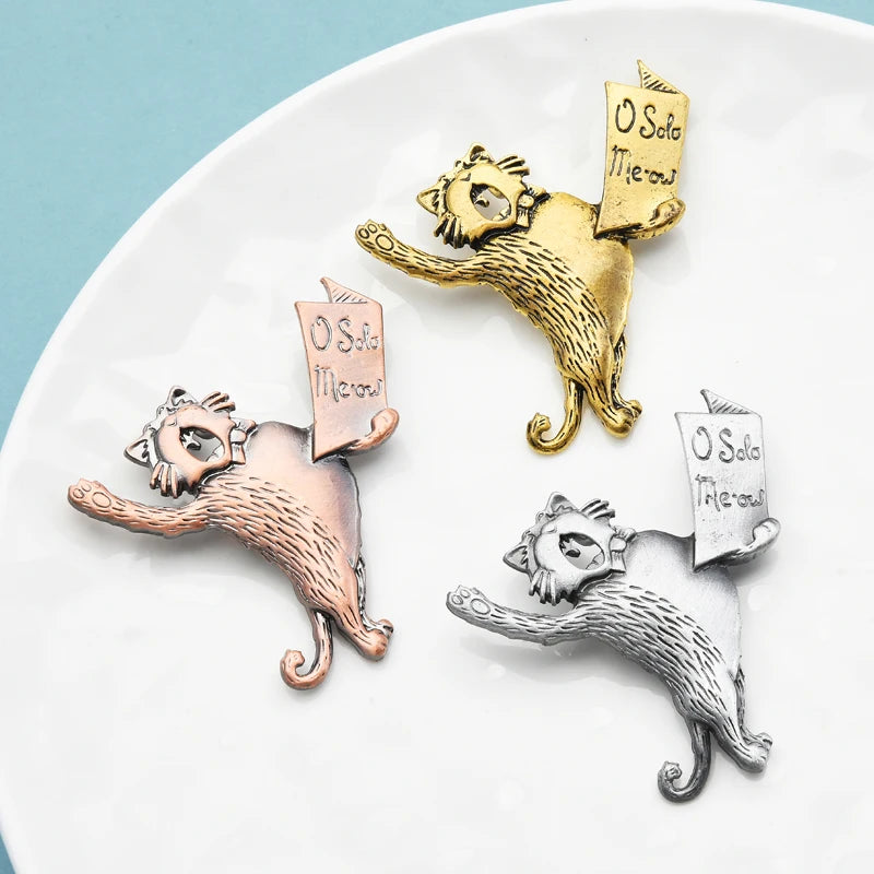 Wuli&baby Vintage Cat Brooch Reading Books Jewelry Gift For School Student Brooch Pins 2021