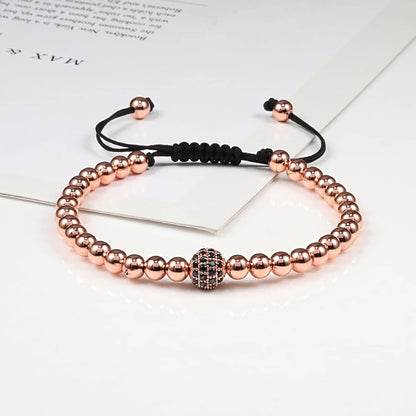 Charms Handmade 5mm Beaded CZ Ball Bracelets Hematite Gun Black Copper Beads Adjustable Men Weave Bracelet Bangles Women Jewelry