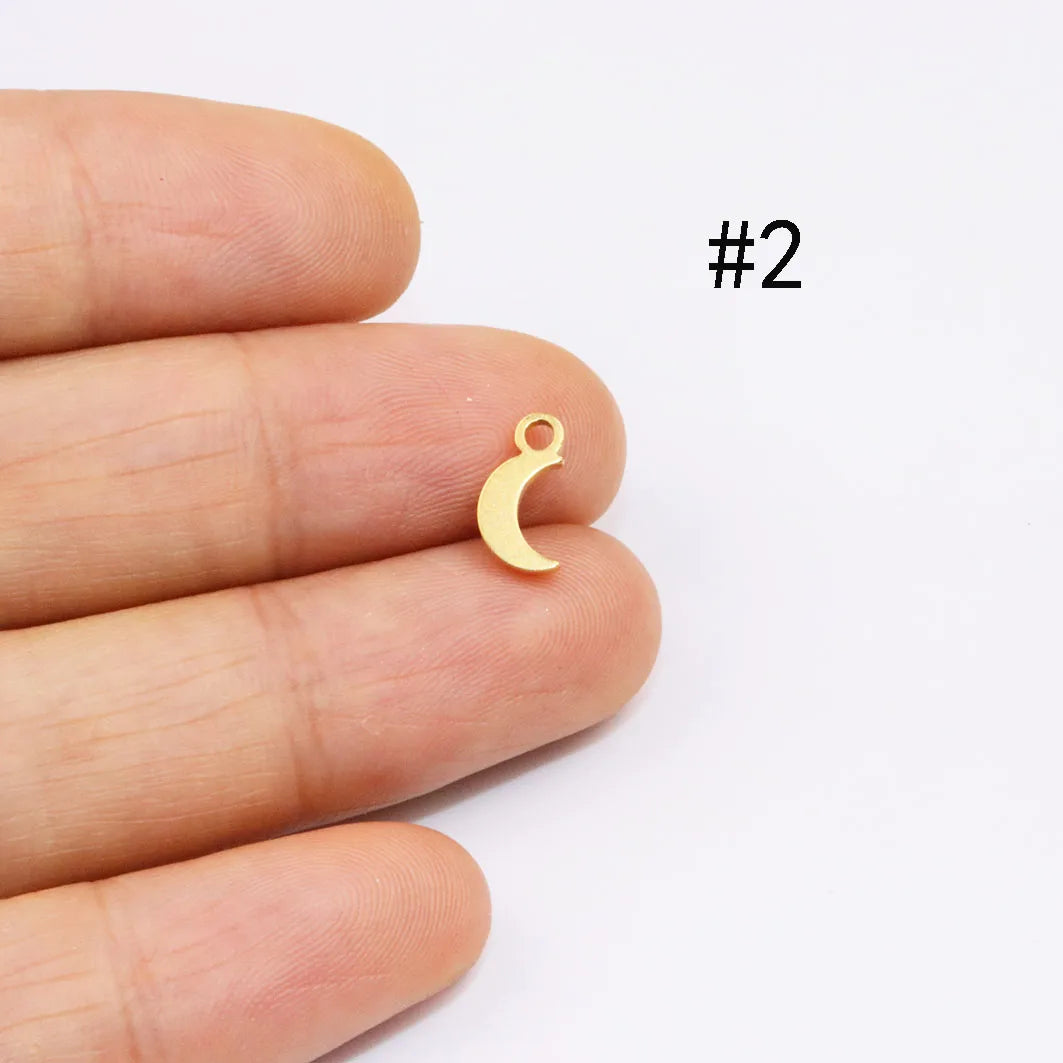 10pcs Wholesale Stainless Steel High QualityMini Moon Charms Pendant DIY Necklace Earrings Bracelets Unfading Colorless 2 Colors