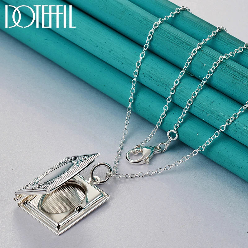 DOTEFFIL 925 Sterling Silver Square Photo Frame Necklace 16-30 Snake Chain For Women Man Fashion Wedding Party Charm Jewelry