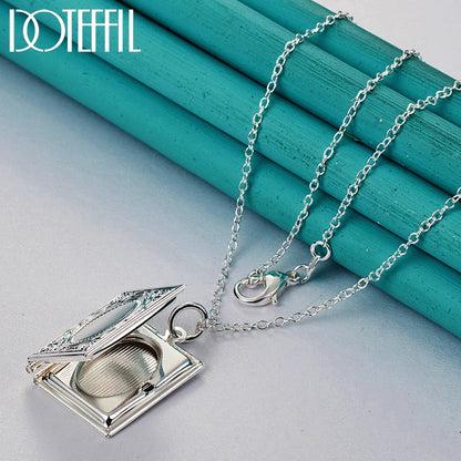 DOTEFFIL 925 Sterling Silver Square Photo Frame Necklace 16-30 Snake Chain For Women Man Fashion Wedding Party Charm Jewelry