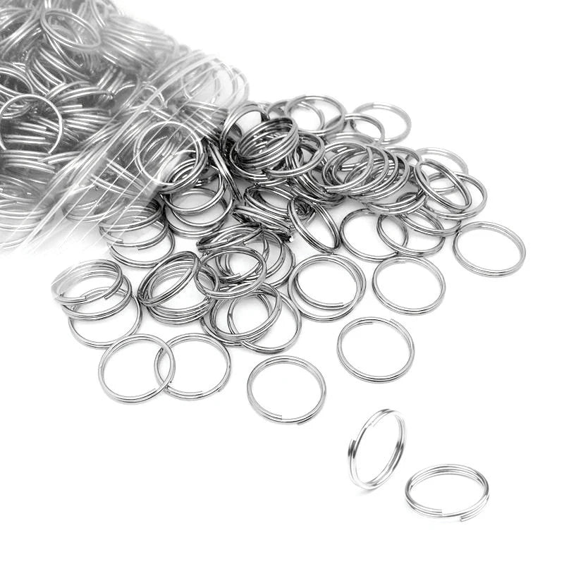 100 Pcs 6-20mm Polished Silver Color Keyring Stainless Steel Hole Key Ring Key Chain Round Line Keychain Connectors Findings