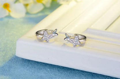 Baby 925 Silver Clear CZ Cute Animal Double Butterfly Hoop Earring For Kids Children Girls Women Loop Huggies Earring Jewelry