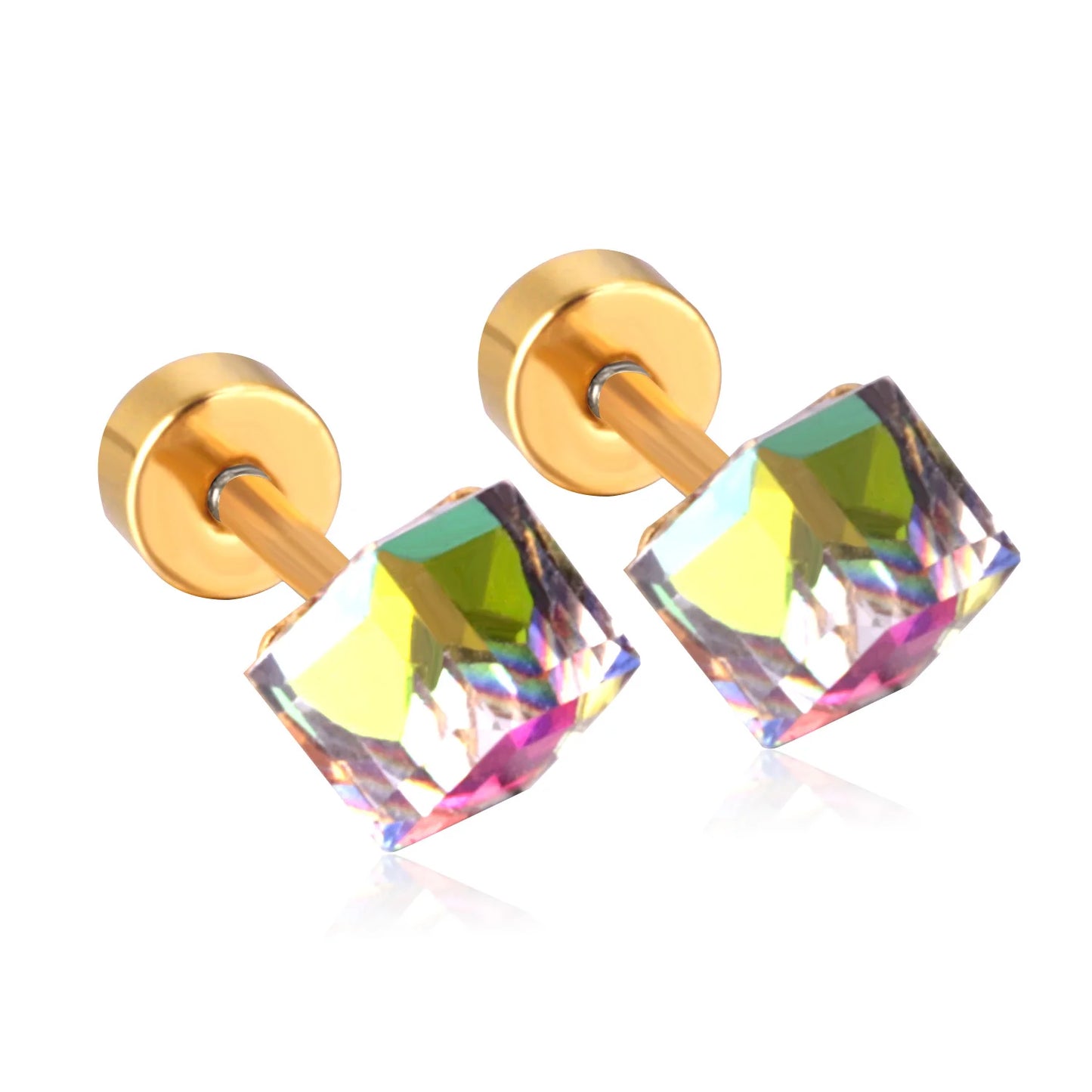 LUXUKISSKIDS Original Crystal Earrings Stud Stainless Steel Screw Pack For Women/Kids Korean Fashion Jewelry Festival Earings