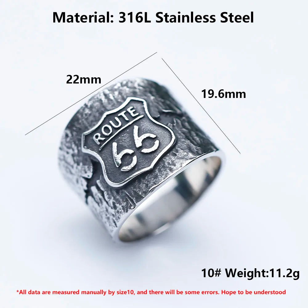 2022 NEW Men's 316L stainless-steel rings Vintage Highway 66 RING for teens punk fashion Jewelry Gift free shipping