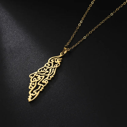 Ethnic Arabic Calligraphy Palestine Map Pendant Necklace For Women Men Stainless Steel Jewelry