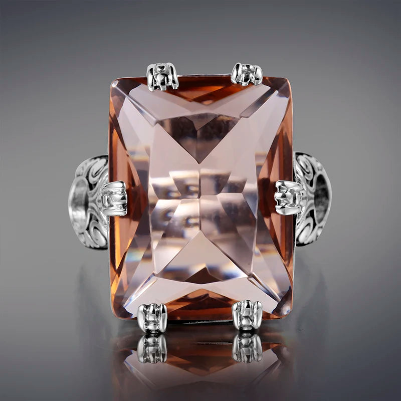 925 Sterling Silver ring Amber Square For Women Bridal Wedding Gemstone Rings Enagement Party Fine Jewelry High Quality