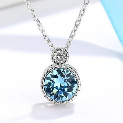 Popular 925 Sterling Silver Blue Zirconia Necklace Charm Minimalist Style Pendant Choker Birthday Gift for Women's Fine Jewelry