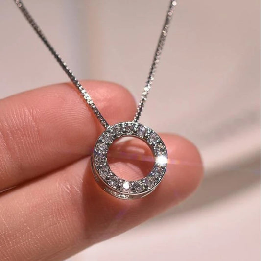 New Circle Pendant Necklace for Women Luxury Silver Color Box Chain Exquisite Female Neck Accessories Statement Jewelry