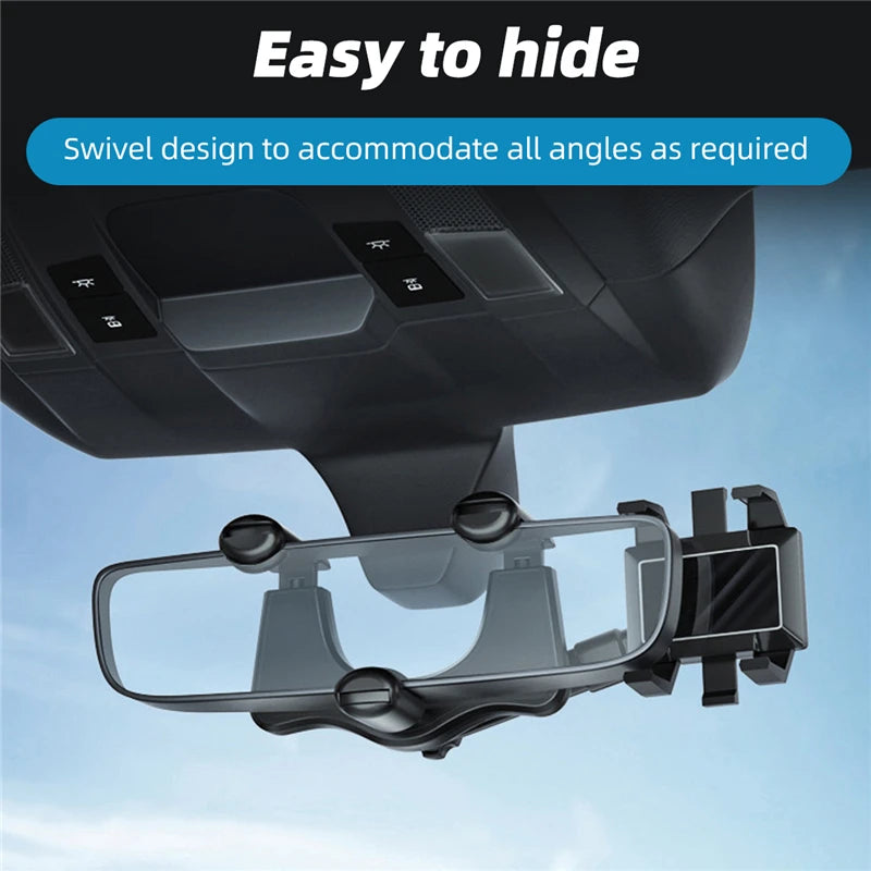 360° Car Rearview Mirror Phone Holder for Car Mount Phone and GPS Holder Support Rotating Adjustable Telescopic Phone Stand