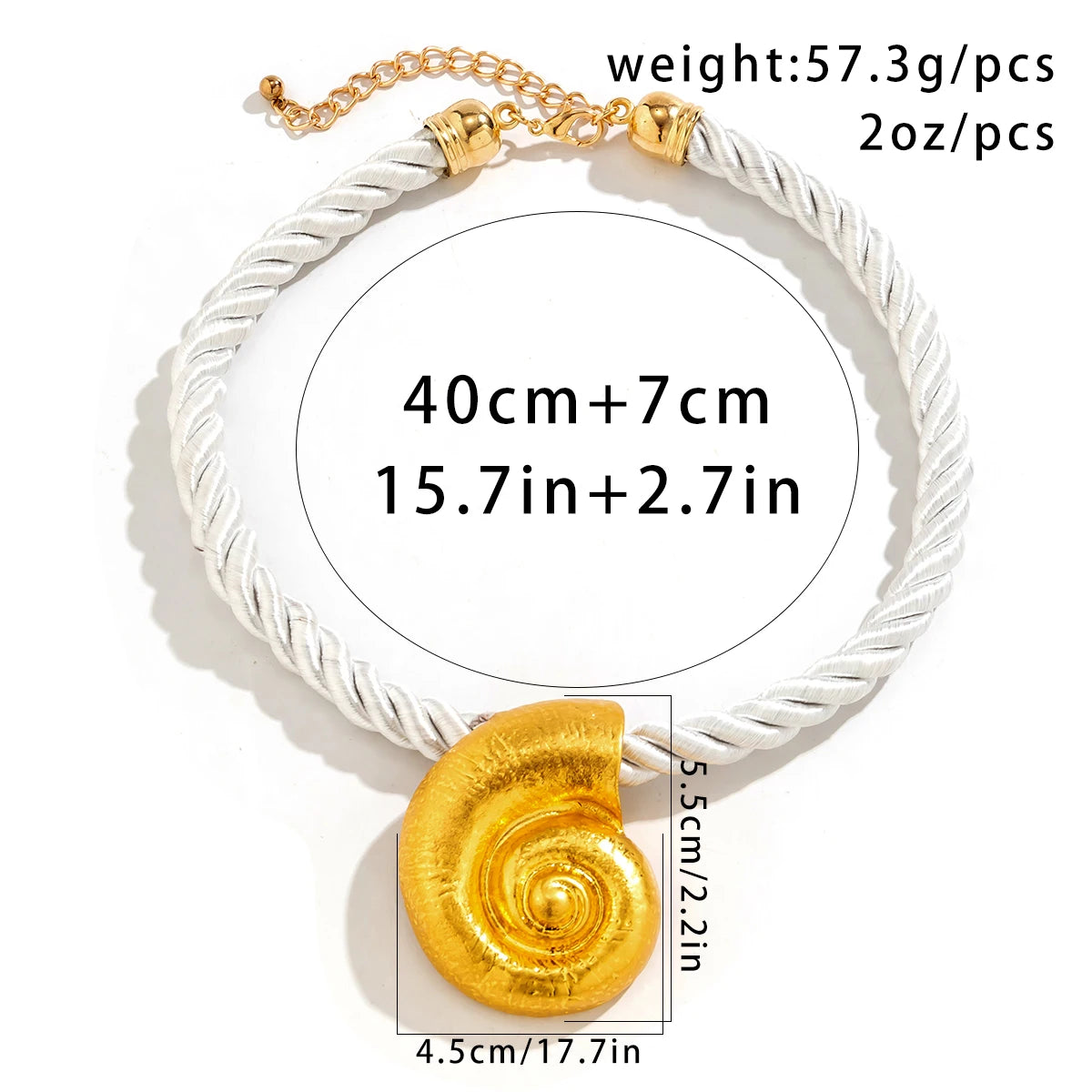 High Quality Metal Big Conch Snail Pendant Choker Necklace for Women Punk Handmade Chunky Twisted Rope Chain Vacation Grunge Men