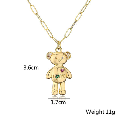 Mafisar New Women's Fashion Jewelry Copper Plated Real Gold Pendant Lovely Love Bear Temperament Wild Necklace Party Holiday Gif