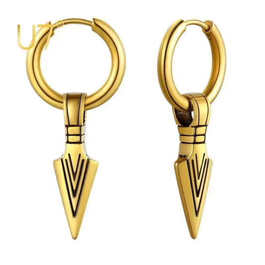 U7 Men's Stainless Steel Punk Style Arrowhead Dangle Drop Earrings Trendy Unisex Arrow Charm Hip Hop Jewelry