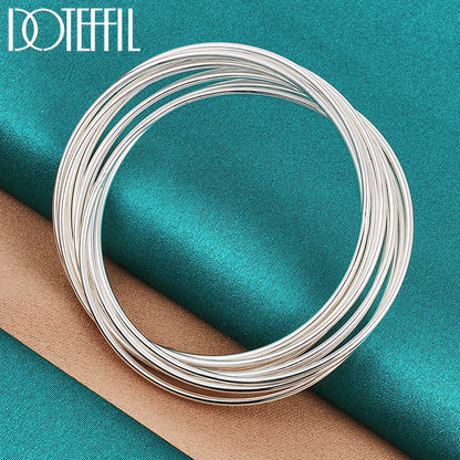 DOTEFFIL 925 Sterling Silver Ten Line Circles Bracelet Bangles For Women Man Wedding Engagement Party Jewelry