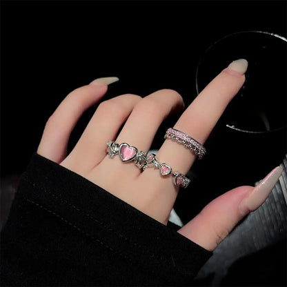 2023 Fashion Heart Vintage Love Rings for Women INS Punk Gothic Open Geometric Finger Rings Wedding Party Trendy Girls Jewelry