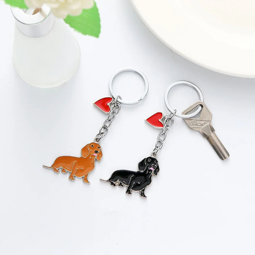 Cute Dachshund Key Chains heart-shaped Charm Accessories Pet Dog Animal Jewelry Women Bag Car Fashion Gift KeyRing Pendant