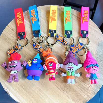 Anime Trolls Keychain Cute Trolls World Tour Figure Doll Keyring Couple Bag Pendent Car Ornaments Key Accessories Kids Toy Gift