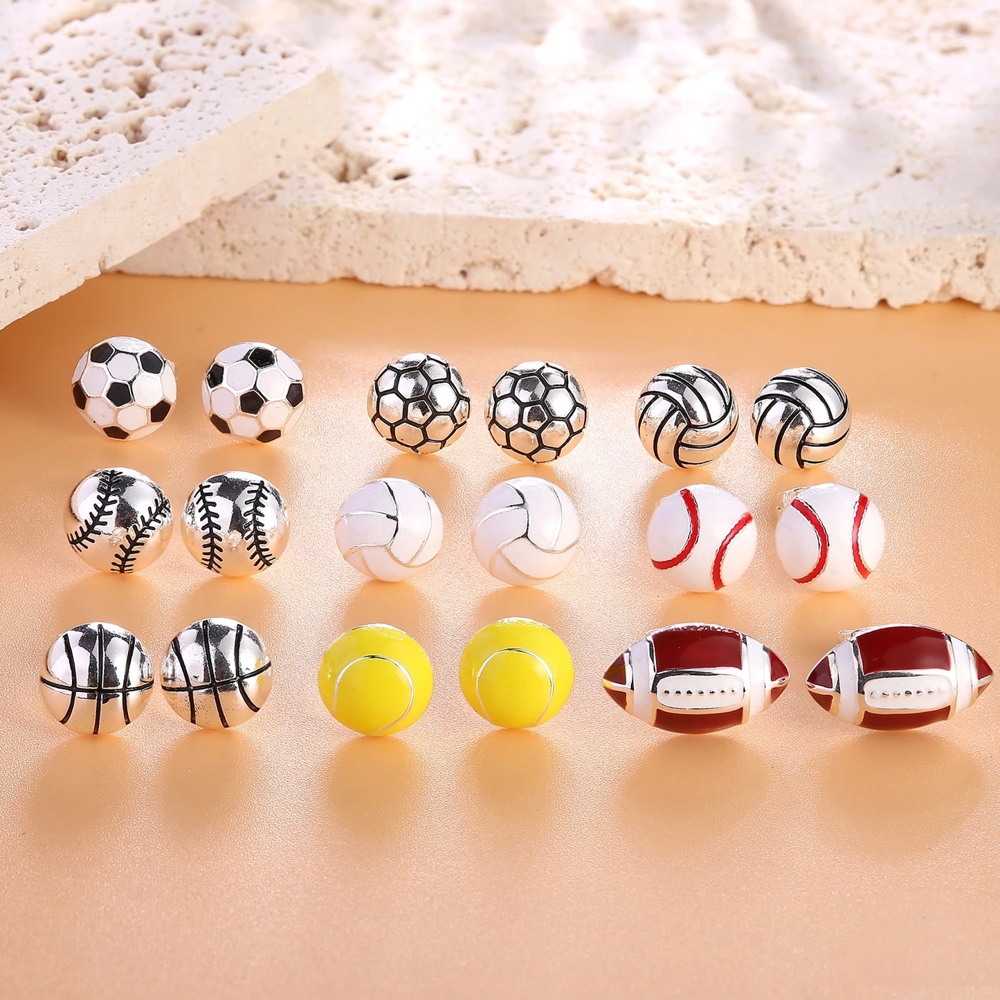 Fashion Sports Stud Earrings Basketball, Football, Soccer, Volleyball, Tennis, Baseball Earrings for Women Men Gifts