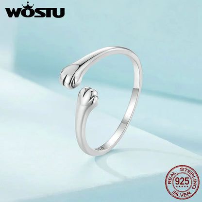 WOSTU Solid Pure 925 Sterling Silver Cute Cat Finger Ring for Women Girl Band Rings Party Jewelry Gift For Girlfriend CQR341