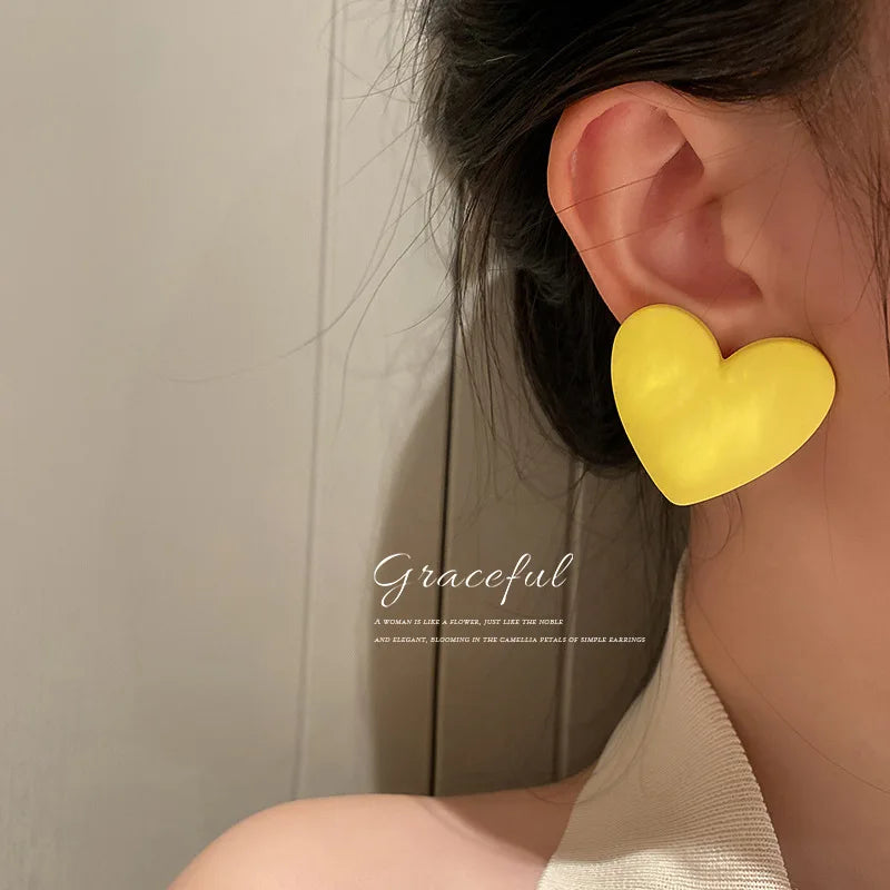 FishSheep Cute Korean Heart Earrings New Trend Boho Acrylic Geometric Love Heart Stud Earrings Fashion Jewelry For Women 2022