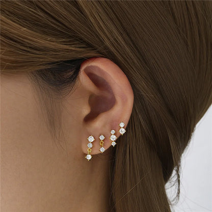 4PCS 925 Sterling Silver Stud Earring Set For Women Exquisite Cubic Zircon DIY Piercing Earrings Wedding Party Jewelry