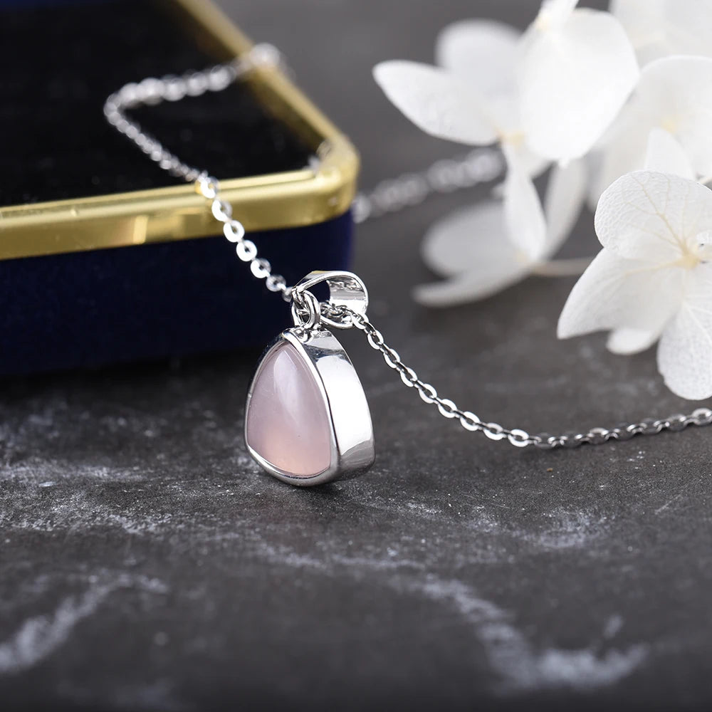 ITSMOS Natural TOP Rose Quartz Amethyst Pendant Necklace Simple Round Stone Choker Necklace Elegant Jewelry for Women Romatic