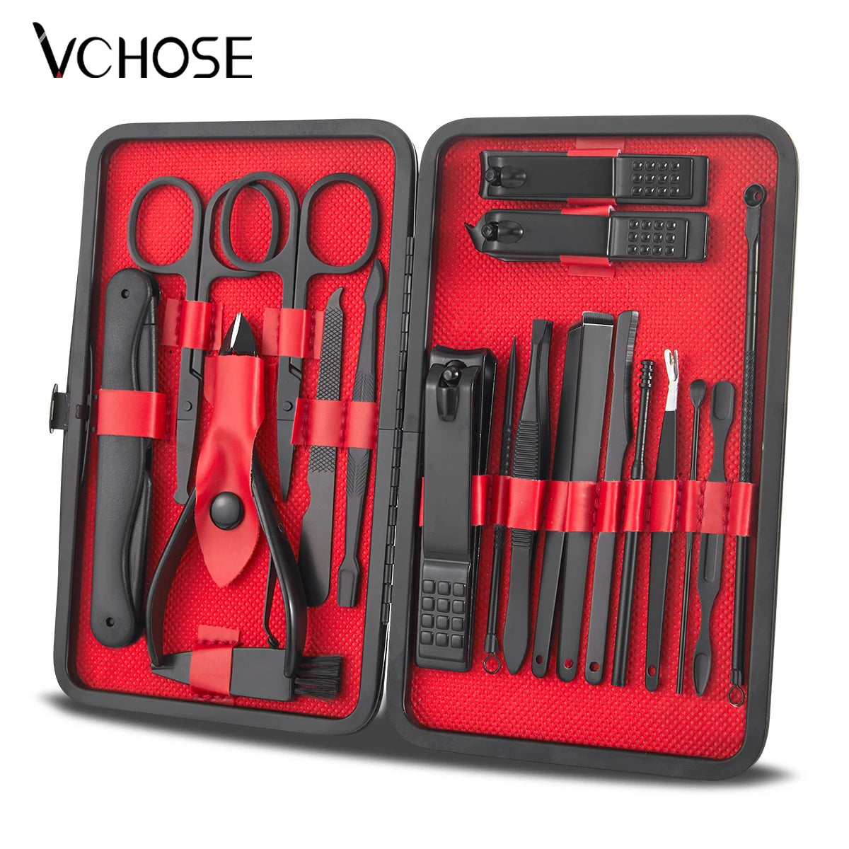 7/15/20pcs Manicure Set Stainless Steel Professional Pedicure Kit Nail Scissors Grooming Kit with Black Leather Travel Case