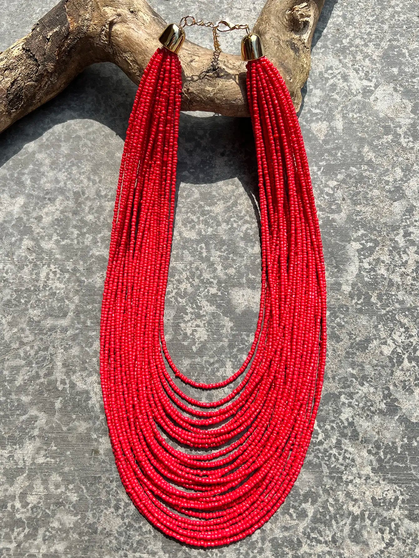 Bohemian fashion handmade beaded multi-layer red beaded women's necklaces seaside vacation jewelry