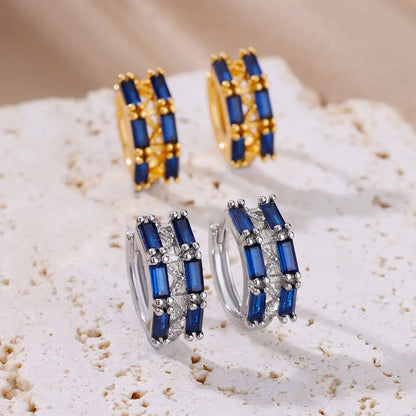 Luxury Blue Zircon Earrings for Women 2023 Trending Stainless Steel Earrings New Design Wedding Aesthetic Jewelry Free Shipping