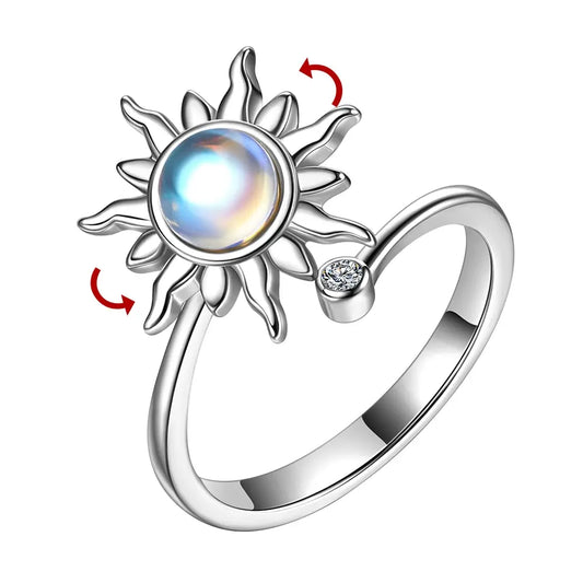 Adjustable Sunflower Silver Plated Zirconia Ring You Are My Sunshine Open Band Ring Charming Jewelry for Teens Birthday