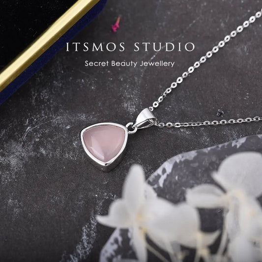 ITSMOS Natural TOP Rose Quartz Amethyst Pendant Necklace Simple Round Stone Choker Necklace Elegant Jewelry for Women Romatic